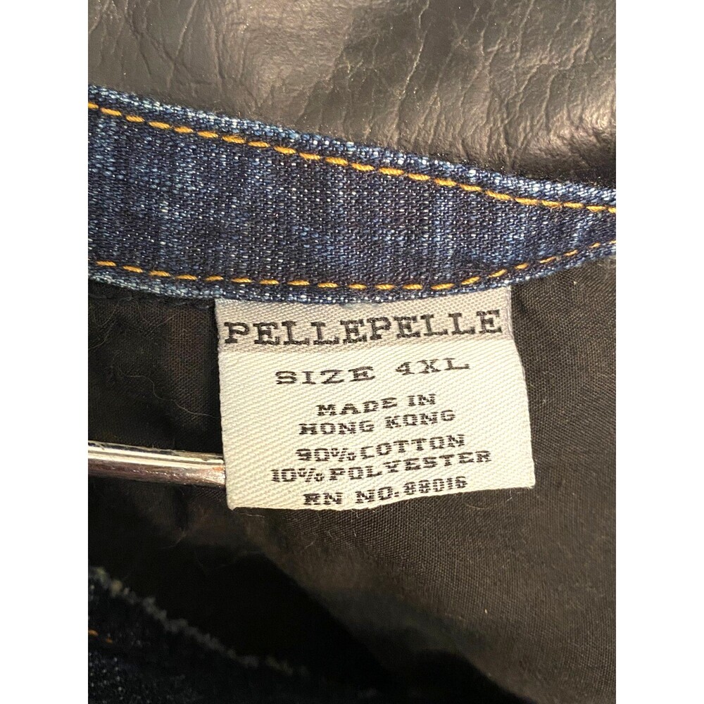 Vtg PELLE PELLE Denim Shirt Jacket Men's 4XL Dark Wash Fade Button Leather Trim - Picture 12 of 13